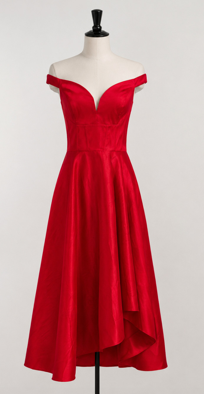 NWT WHITE HOUSE BLACK MARKET WHBM RED OFF THE SHOULDER TAFFETA MIDI DRESS SZ 4